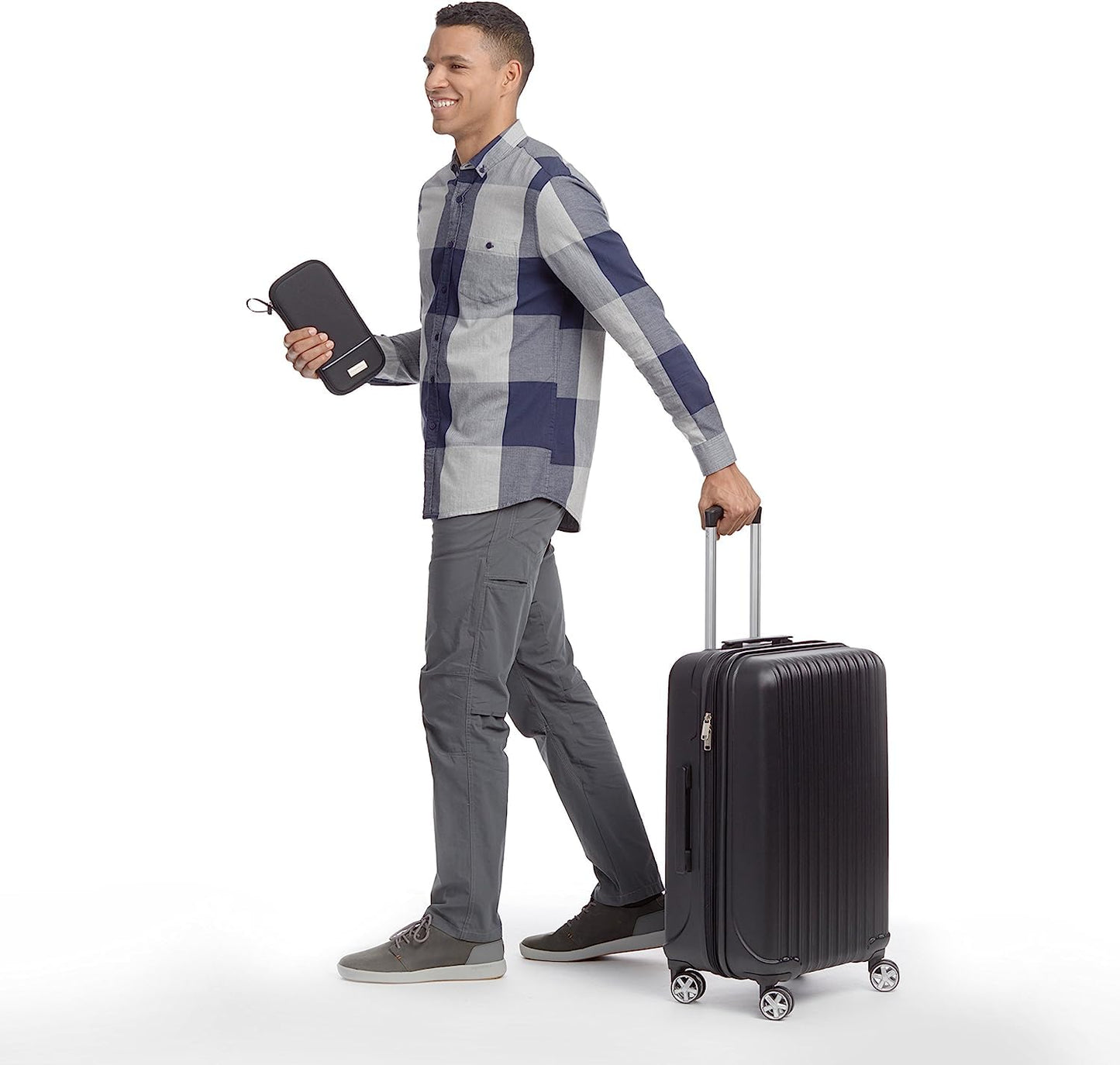 Amazon Basics RFID-blocking Passport Wallet, Passport Holder for Travel, 100% Nylon Material with Durable Zipper Closure, Zippered Pockets, Slots for Cards, 10"x5", Black, Solid