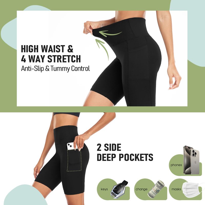 GROTEEN Biker Shorts with Pockets for Women High Waisted Tummy Control Yoga Shorts Black Volleyball Spandex Compression Workout Gym Cyckling Bike Shorts Women's Sports & Recreation Shorts White