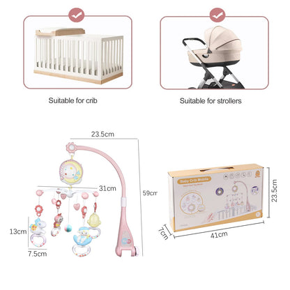 Aolkee 360° Rotating Baby Musical Cot Mobile with Lights, Hanging Rotating Rattles, Remote Control Music Box, Timing Function, Gift for Newborn Toddler