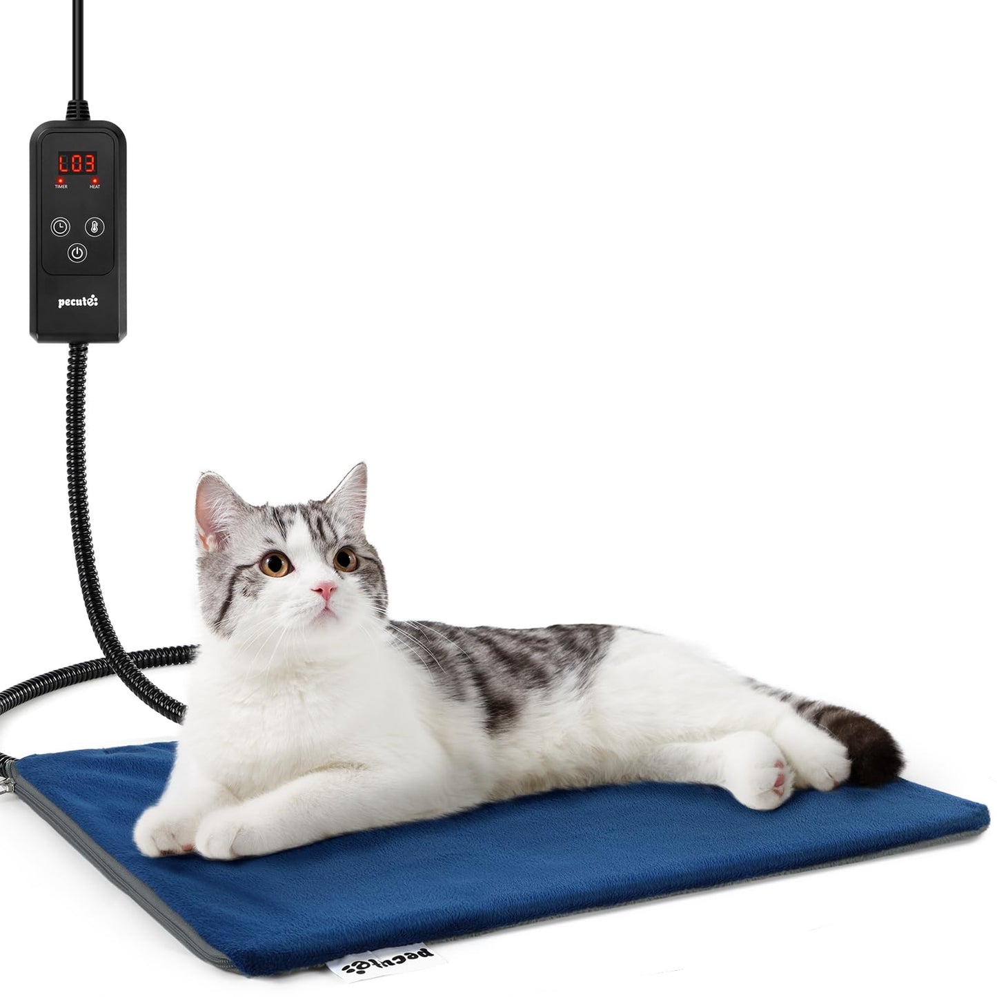 pecute Pet Heat Pad, 6 Adjustable Temperatures and Timer Controller Electric Heating Pad Waterproof with Removable Flannel Cover and Flame Retardant Cotton, Soft Cosy for Puppies Kittens (S,30x40cm)