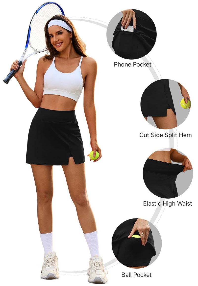 NIASHOT Womens Skort Summer Tennis Skirt Mini Golf Skirts High Waisted Athletic Skorts Workout Black S