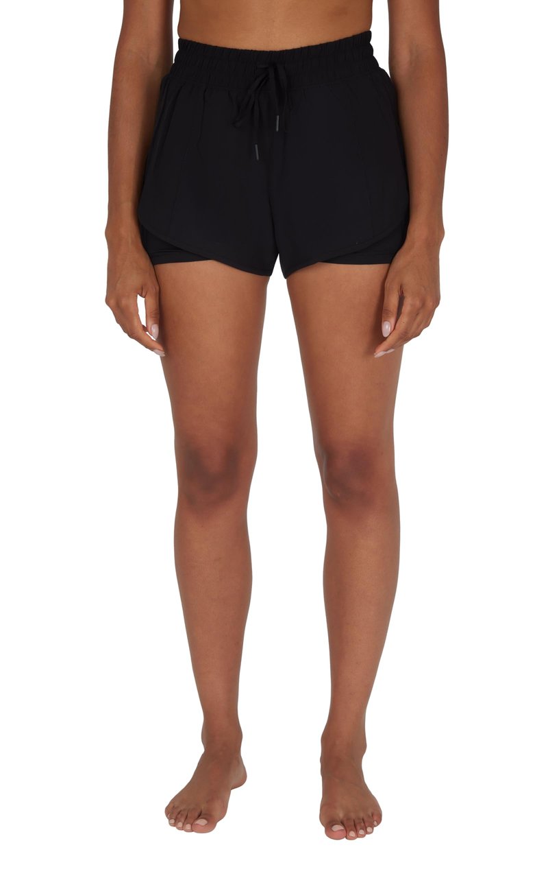 90 Degree By Reflex Womens Lightweight Workout Shorts 2 in 1 Running Yoga Gym Shorts with Inner Biker Short Pockets - Black W/Short - Medium