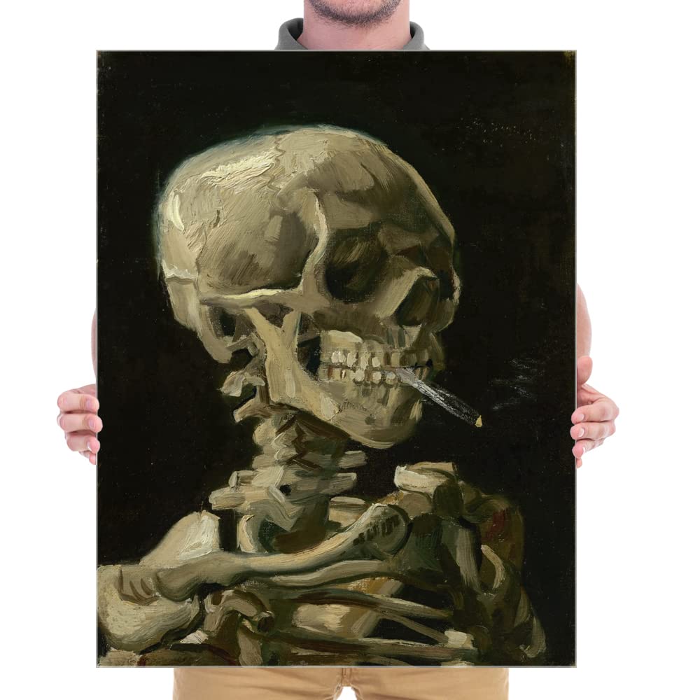 Wieco Art Skull of a Skeleton with Burning Cigarette, 1886 by Vincent Van Gogh Canvas Wall Art for Home Decor and Wall Decor Post-impressionism Canvas Prints Pictures Artwork