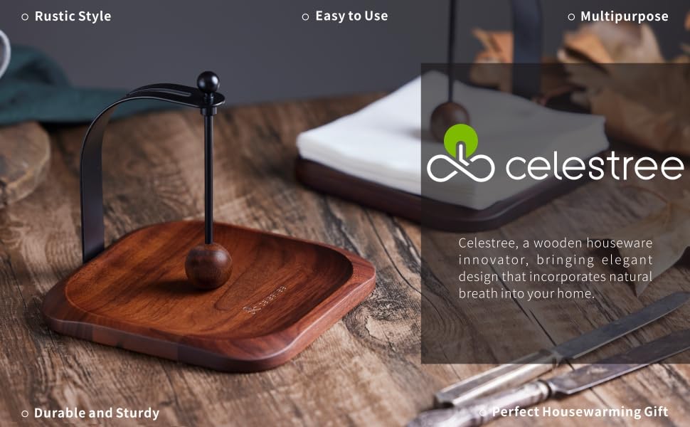 Celestree North American Black Walnut Napkin Holder Duty Solid Wood Tabletop Organizer Fits 5-7" Napkins Perfect for Table, Office, Restaurant, Home Decor Outdoor Use, Warm Gift Idea