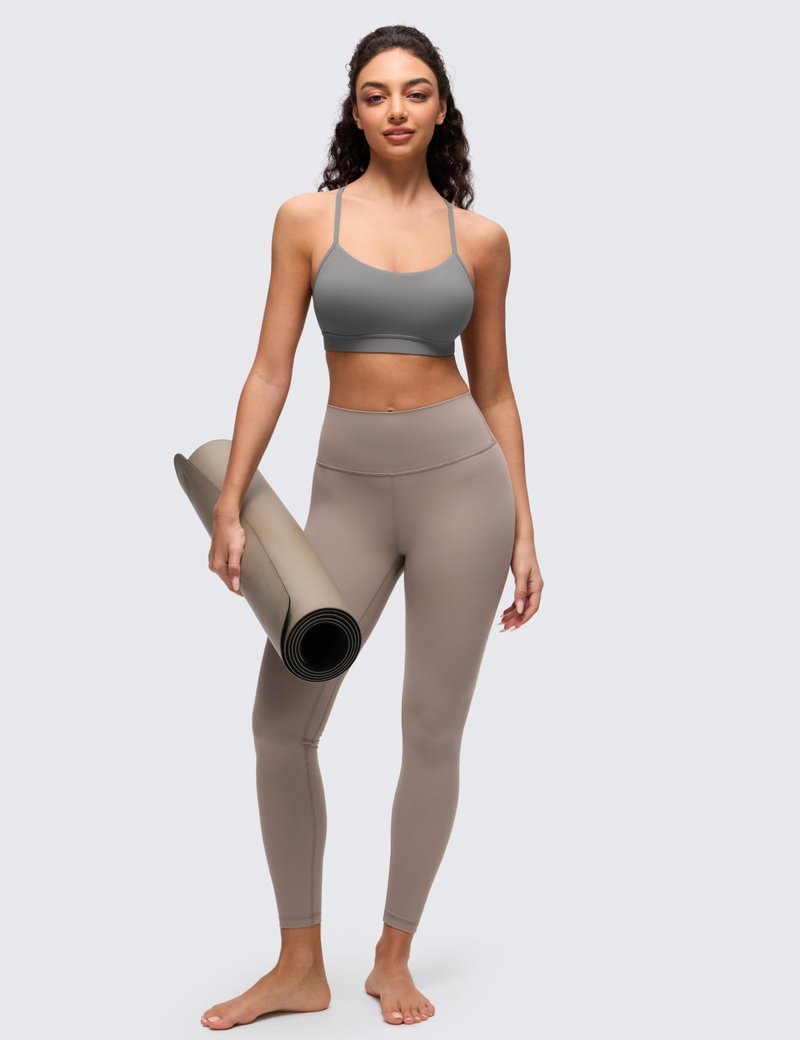 CRZ YOGA Butterluxe Y Back Sports Bras for Women - Padded Racerback Low Impact Spaghetti Thin Strap Workout Yoga Top Melanite Large