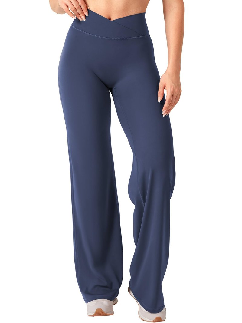 YEOREO Ease Straight Leg Leggings for Women No Front Seam Workout Leggings 31.5" Crossover High Waist Soft Yoga Pants Navy Blue XL