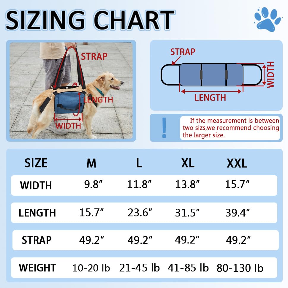 COODEO Dog Carry Sling, Emergency Backpack Pet Legs Support & Rehabilitation Dog Lift Harness for Nail Trimming, Dog Carrier for Senior Dogs Joint Injuries, Arthritis, Up and Down Stairs(2XL, Blue)