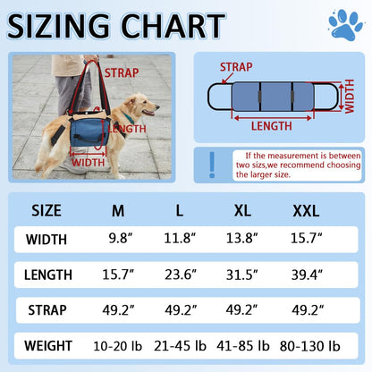 COODEO Dog Carry Sling, Emergency Backpack Pet Legs Support & Rehabilitation Dog Lift Harness for Nail Trimming, Dog Carrier for Senior Dogs Joint Injuries, Arthritis, Up and Down Stairs(2XL, Blue)