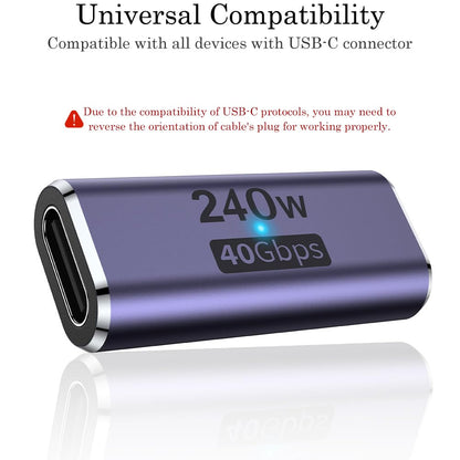 AuviPal 240W USB C Coupler (2 Pack), USB Type C Female to Female Adapter Extender Compatible with Thunderbolt 4/3 Support up to 240W Charging, 40Gbps Data Transfer and 8K@60Hz Video