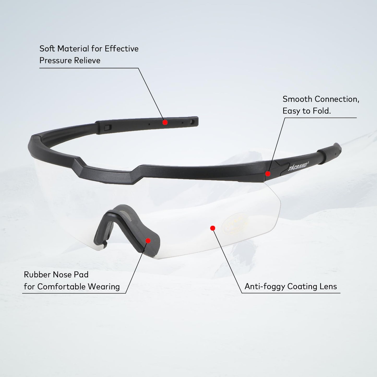 TACBAND Clear Shooting Safety Glasses for Men and Women, Anti-Fog UV Eye Protection Hunting and Shooting Gun Range Eyewear, Clear Safety Glasses with Flexible Frame