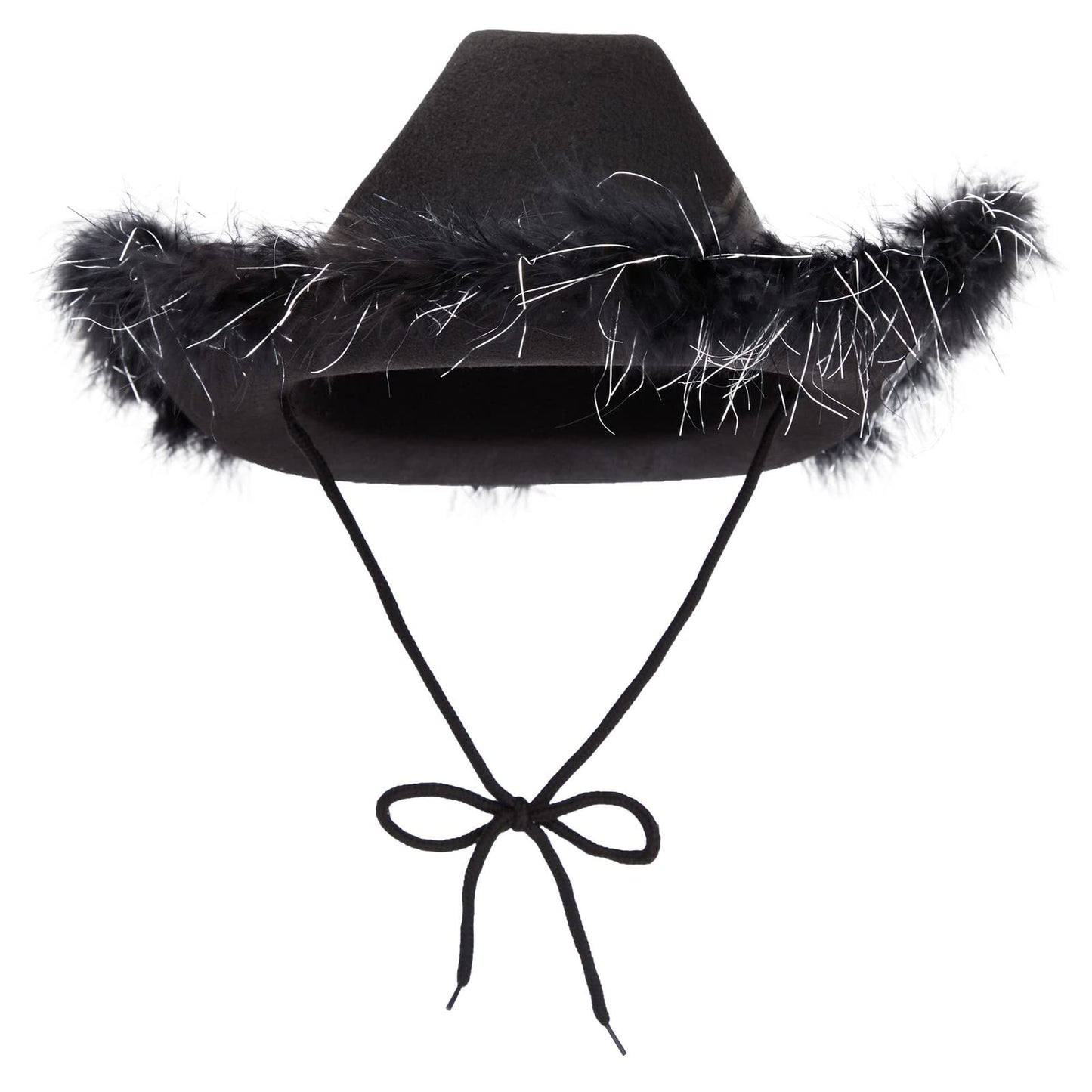 Juvolicious Black Cowgirl Hat - Medium Adjustable - Sparkly Feathered Costume Cowboy Hat for Women & Men - Western Party Accessory