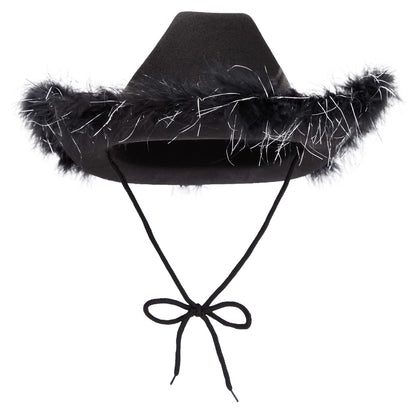 Juvolicious Black Cowgirl Hat - Medium Adjustable - Sparkly Feathered Costume Cowboy Hat for Women & Men - Western Party Accessory