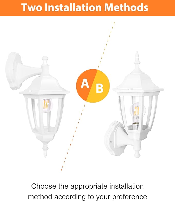 FUDESY Outdoor Wall Lantern, Exterior Waterproof Wall Sconce Light Fixture, White Front Porch Light Wall Mount for Garage, Patio, Yard, FDS2542EW (Bulb Included) 2-Pack