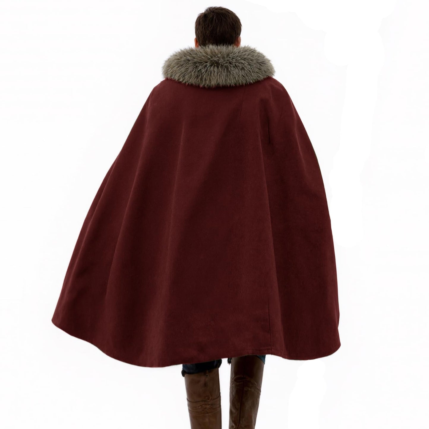 MSOrient Mens Viking Fur Shoulder Cape Brown With Fur Cloak Medieval King Cape Costume Halloween LARP Cosplay (S, Red)