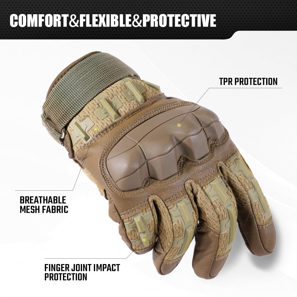 WTACTFUL Touch Screen Motorcycle Tactical Gloves for Men Airsoft Paintball Gear MTB Bike Cycling Cross-Country Motorbike ATV Hunting Hiking Riding Driving Work Outdoor Full Finger Gloves L Brown
