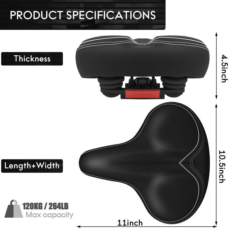 Oversized Bike Seat, Wide Bicycle Seat for Women Men Comfort, Universal Waterproof Bike Saddle Replacement with Safety Reflective Strip for Peloton, Exercise Bikes, Cruiser, City Bikes
