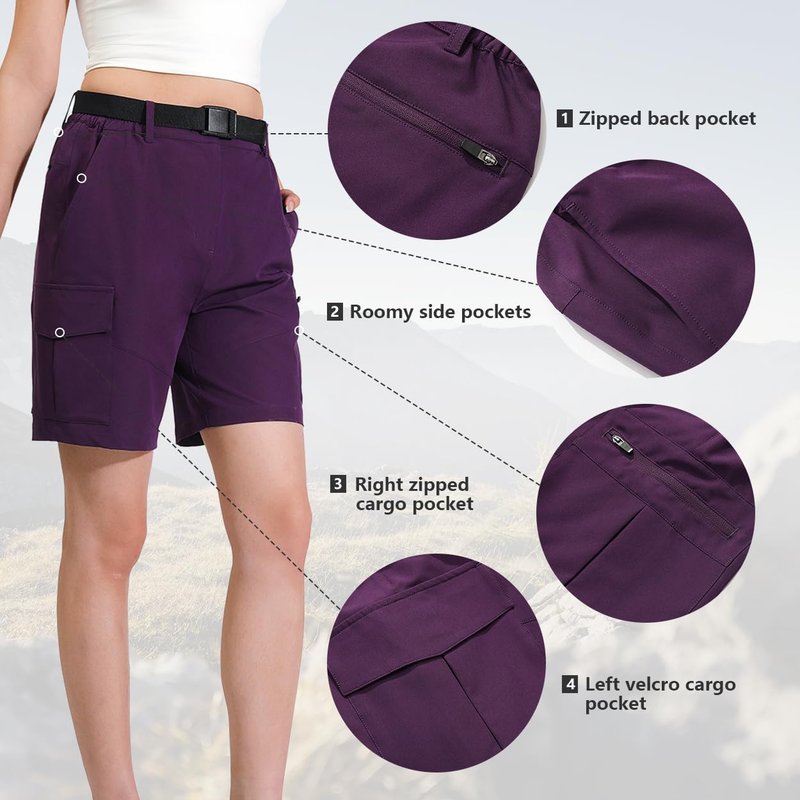 RIMOHX Women's 7'' Hiking Cargo Shorts with Multiple Pockets Lightweight Quick Dry Athletic Outdoor Golf Casual Summer Shorts Purple