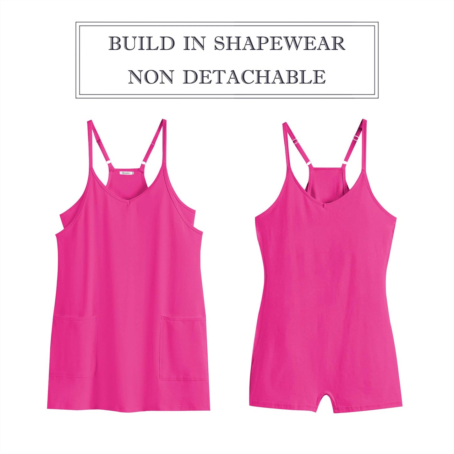 ANRABESS Women Athletic Dress Summer Tennis Workout Active Sports Mini Romper Dress Built in Shorts Travel Vacation Clothes Hot Pink Small