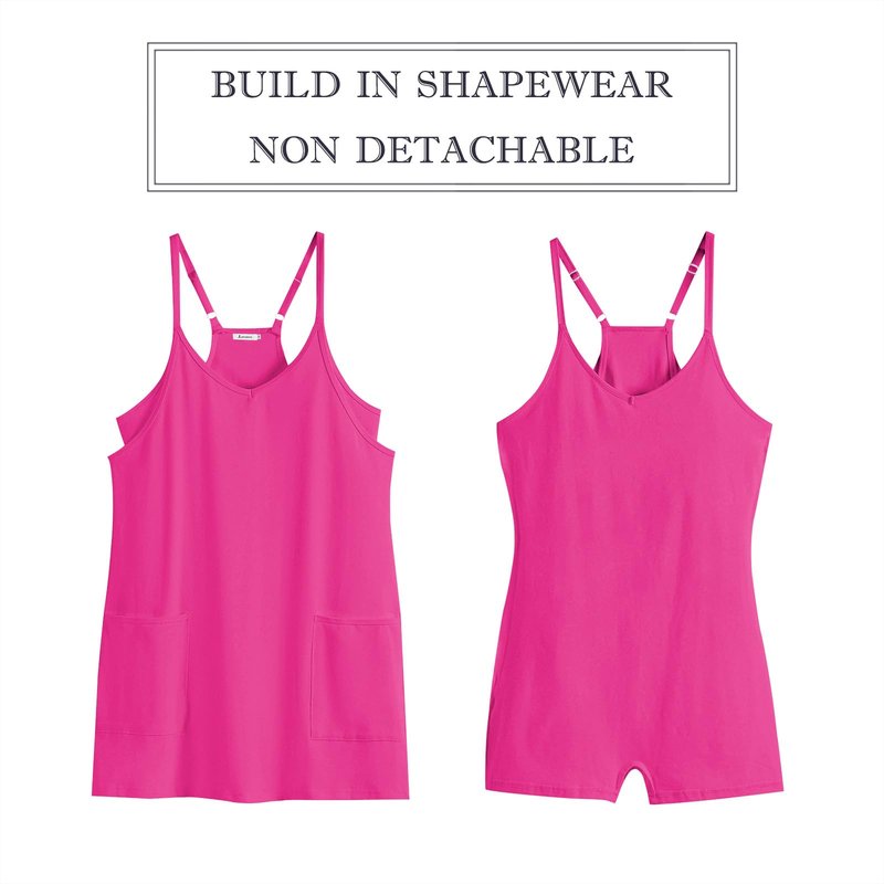 ANRABESS Women Athletic Dress Summer Tennis Workout Active Sports Mini Romper Dress Built in Shorts Travel Vacation Clothes Hot Pink Medium