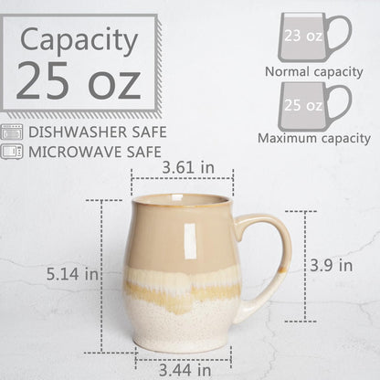 Bosmarlin Extra Large Ceramic Coffee Mug, 25 Oz, Dishwasher and Microwave Safe, Big Oversized Tea Cup for Office and Home (Brown Grey)