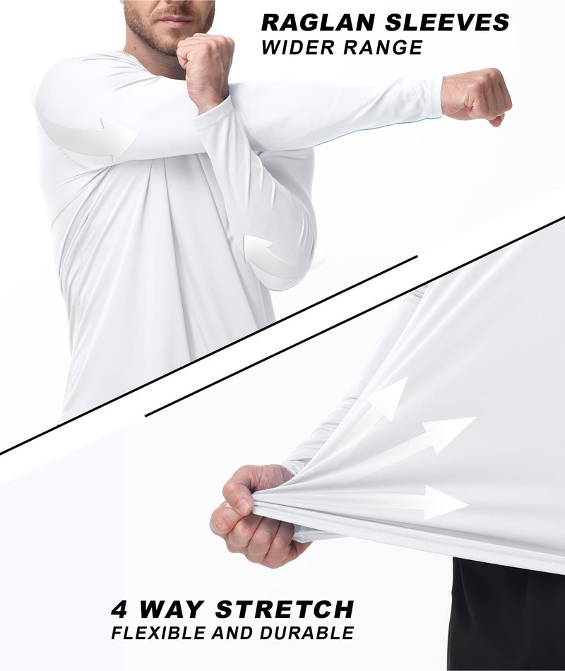 ZITY Men's UPF 50+ Sun Protection Shirts Long Sleeve Lightweight Rash Guard UV SPF Fishing Hiking Running Workout T-Shirt White