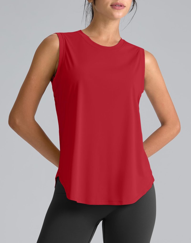 SANTINY Women's Sleeveless Workout Tops Breathable Lightweight Active Tennis Yoga Shirts Athletic Running Tank Tops for Women (Chilli Red_S)