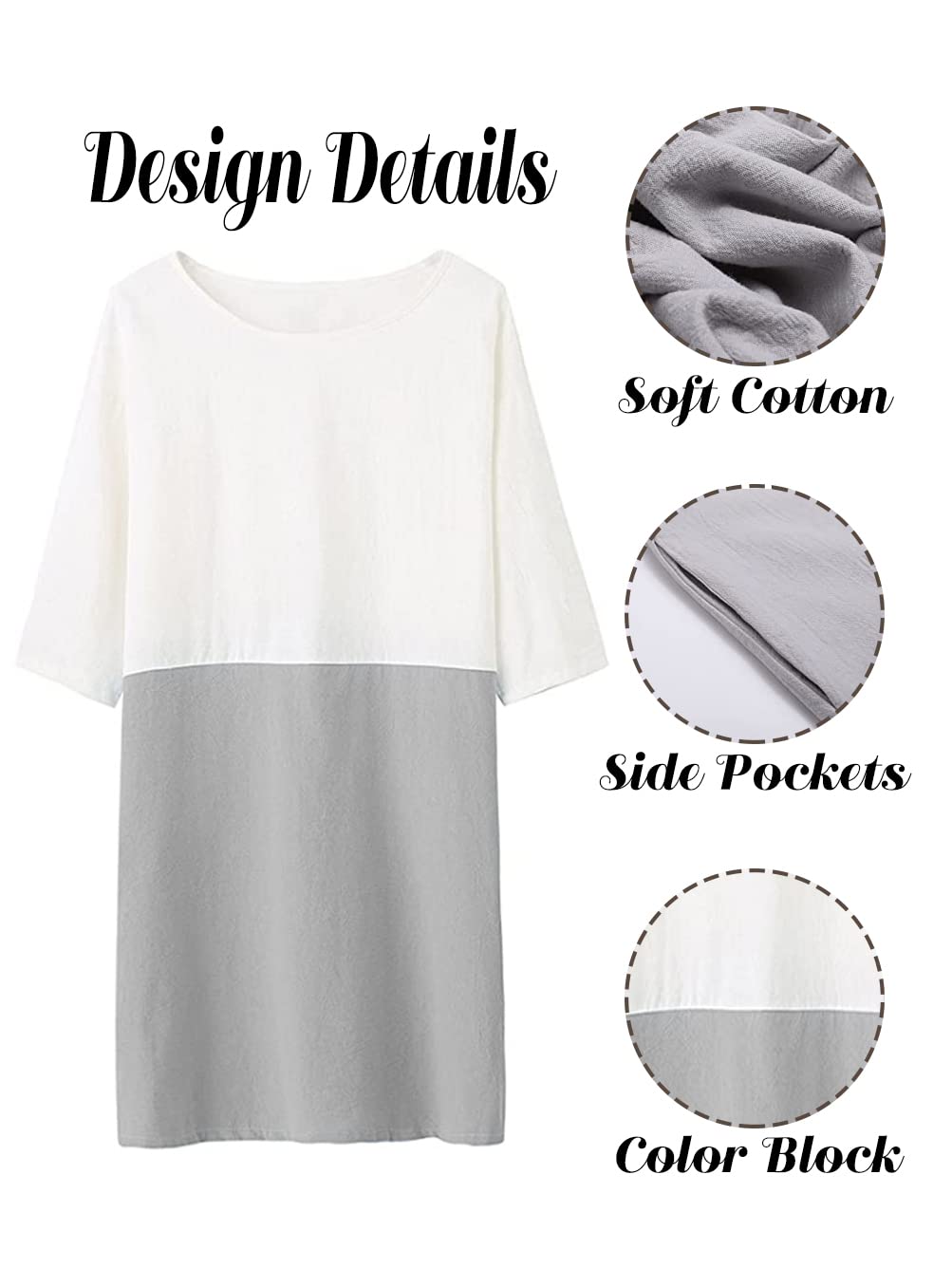 Famulily Women's Oversized 3/4 Sleeve Two Tone Colors Loose Fit T Shirt Dress Sky Blue M