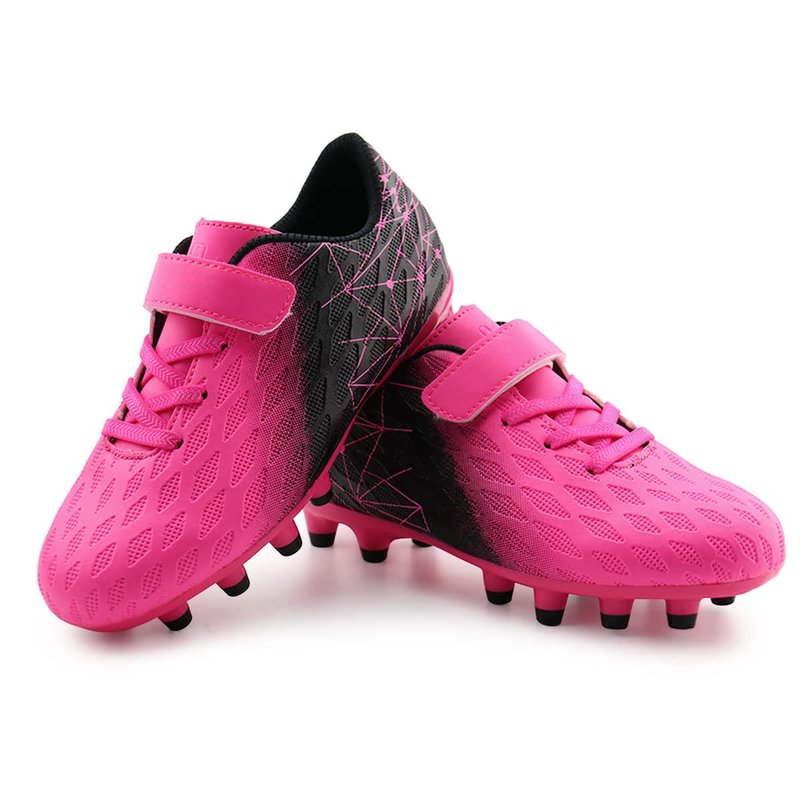 brooman Kids Firm Ground Soccer Cleats Boys Girls Athletic Outdoor Football Shoes (8,Fuchsia Black)