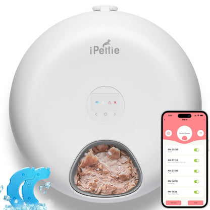 iPettie Donut Frost WiFi 6 Meal Automatic Cat Dispenser with App Control, Dry & Wet Food Automatic Cat Feeder, Smart Dog Feeder with Two Ice Packs, Programmable Timer, Holds 6 x ½ lb. of Food