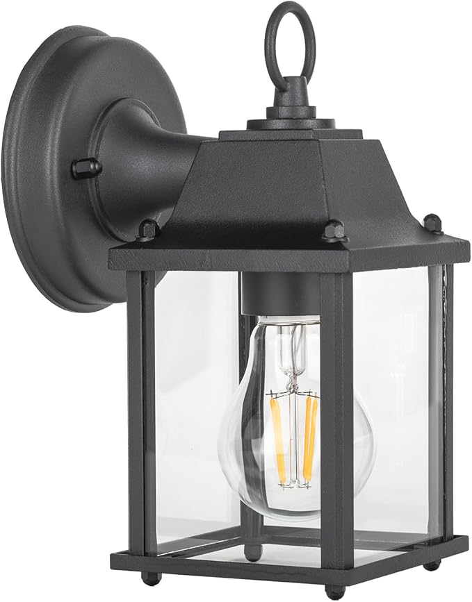 LIT-PaTH Outdoor Wall Lantern, Wall Sconce as Porch Lighting Fixture, E26 Base, Aluminum Housing Plus Glass, Water-Proof and Outdoor Rated, ETL Qualified, 2-Pack, Black