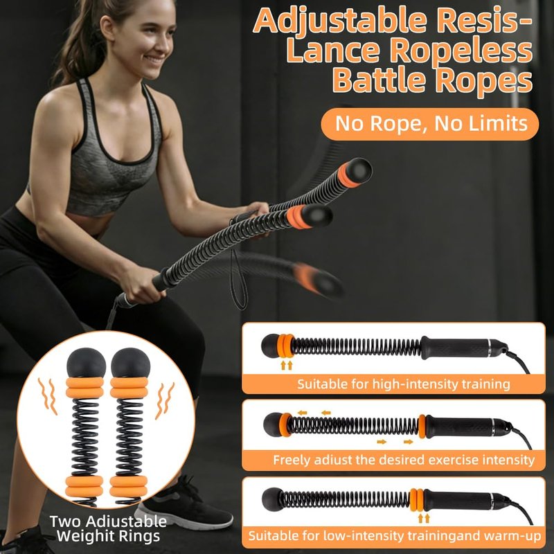 Cordless Battle Ropes - Adjustable Cordless Training Rope with Wrist Wraps, Heavy Duty Battle Ropes for Home Gym HIIT & Full Body Strength Training Men Women