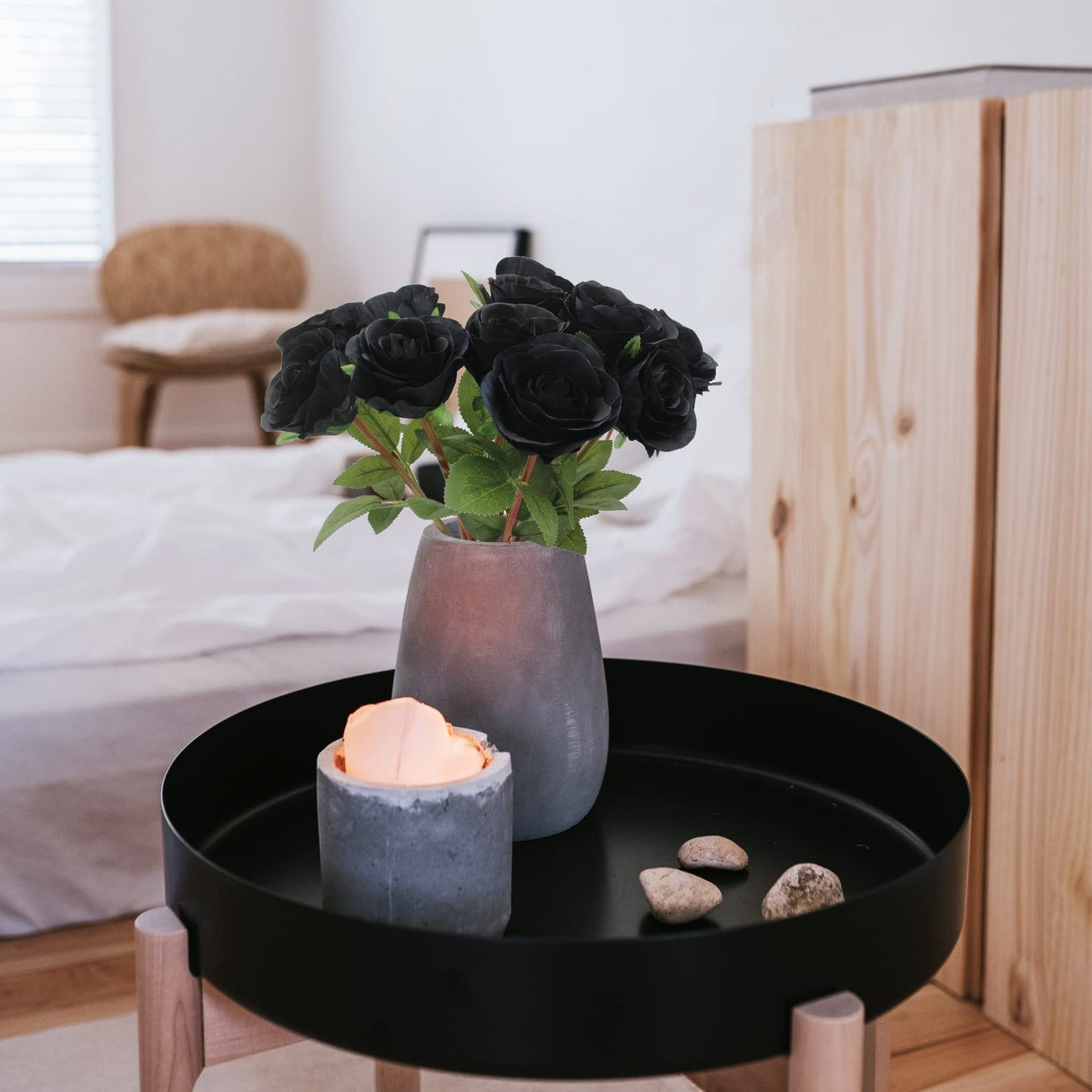 Hananona Black Artificial Roses for Flower Arrangement, 12 Pcs Silk Black Roses Bouquet for Halloween Home Decoration, Faux Black Roses for Halloween and Gothic Decoration