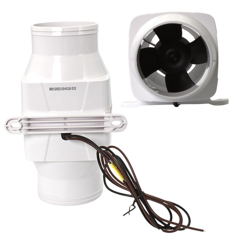 SEAFLO 3" In-Line Marine Bilge Air Blower - 12V, 130 CFM, 2.5A Max Draw, 4-Blade Fan, Ultra-Quiet Operation, White, 3 Inch for Yacht/Sailboat/Boat - ISO 8846, CE & RoHS Certified - 4-Year Warranty