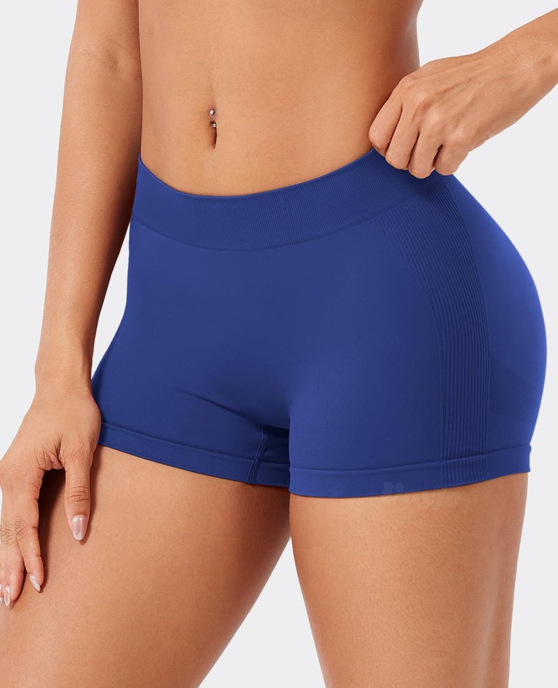 VOYJOY Women Impact Booty Shorts 2.5" Low Rise Hidden Scrunch Butt Lifting Seamless Workout Gym Running Biker Hot Shorts