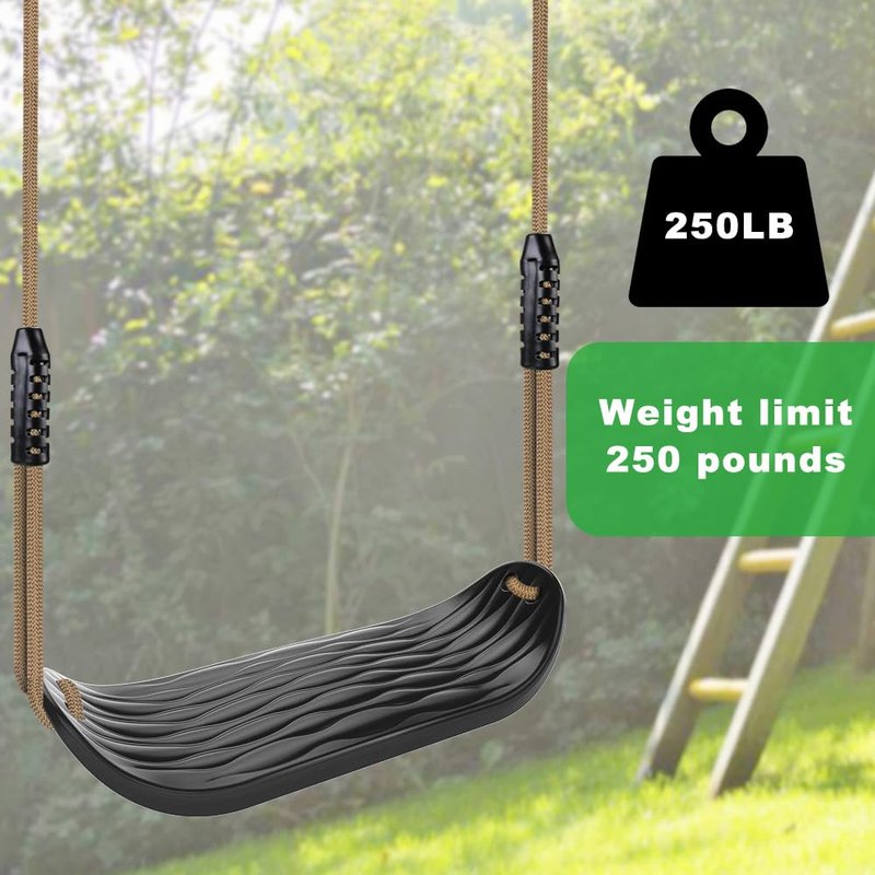 SELEWARE Plastic Swing Seat, Non Slip Tree Swing Set with Adjustable Rope and 4 Carabiners, Heavy Duty Playground Swing Set Accessories for Kid Indoor Outdoor Backyard, Black, 2 Pack
