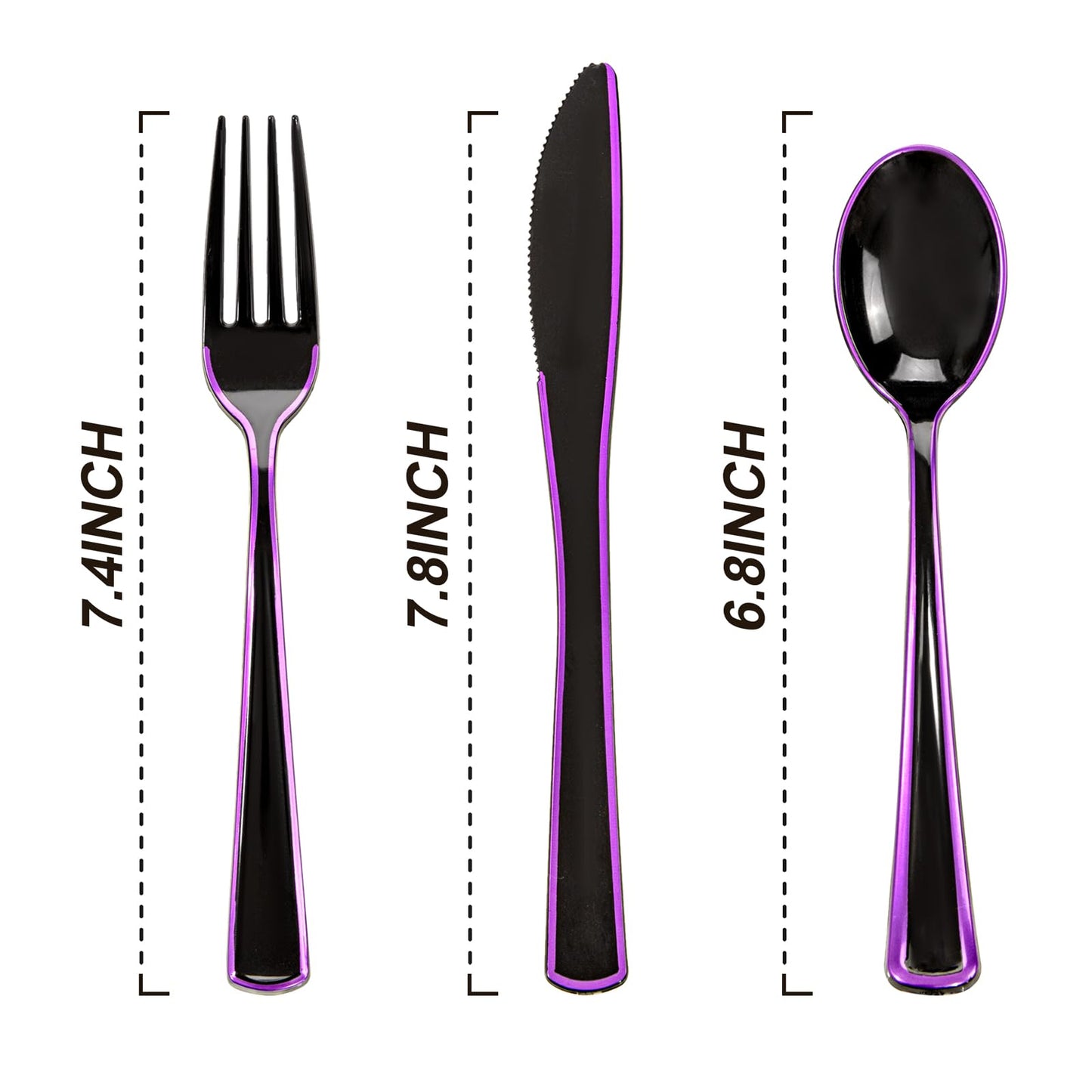 WDF 180 Pieces Black and Purple Halloween Plastic Silverware - Black Flatware Set Include 60 Forks, 60 Knives and 60 Spoons Heavy Duty Plastic Cutlery Purple Utensils for Halloween Party/Birthday