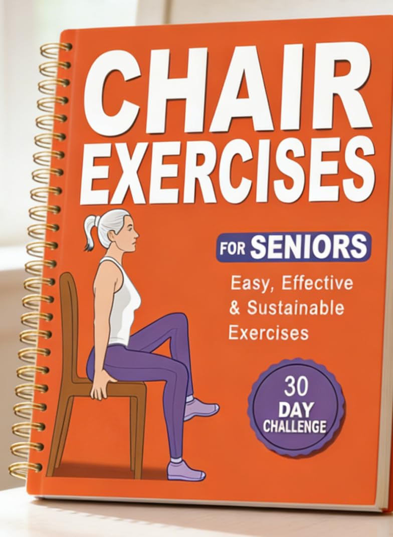 Chair Yoga Book for Seniors Over 60, Orange Cover with Exercise Chart, Gentle Poses for Weight Loss and Mobility, Senior Workout Guide for Beginners