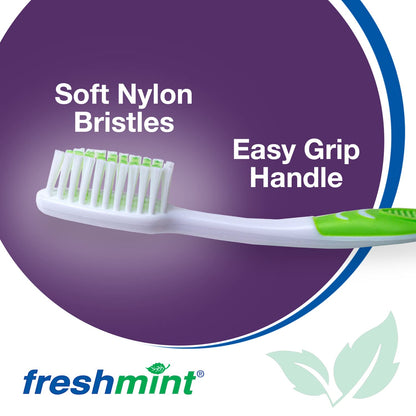 FRESHMINT Individually Wrapped Bulk Premium Toothbrushes (100 Pack), Oversized Easy Grip Rubber Handle, Soft Multi Color Nylon Bristles Perfect for Travel, Hotel, Donation