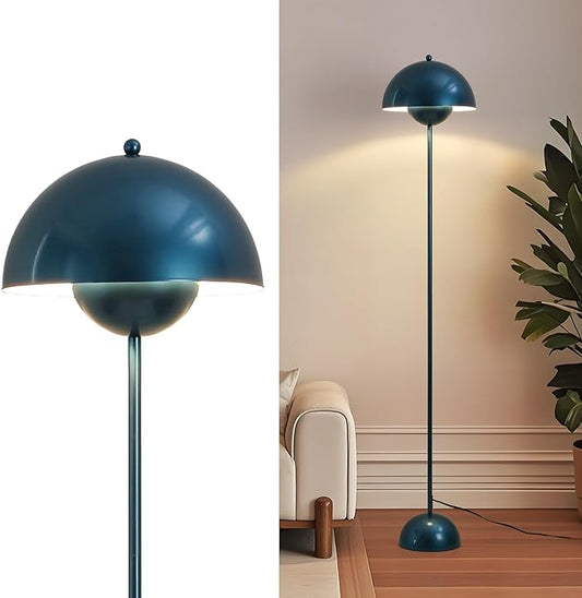 Modern Flowerpot LED Floor Lamp for Living Room, Vintage Metal Lampshade Spotlight Standing Lamp with Foot Switch, Retro E26 Base Round Floor Light Fixture for Bedroom, Office (Pearl Blue)
