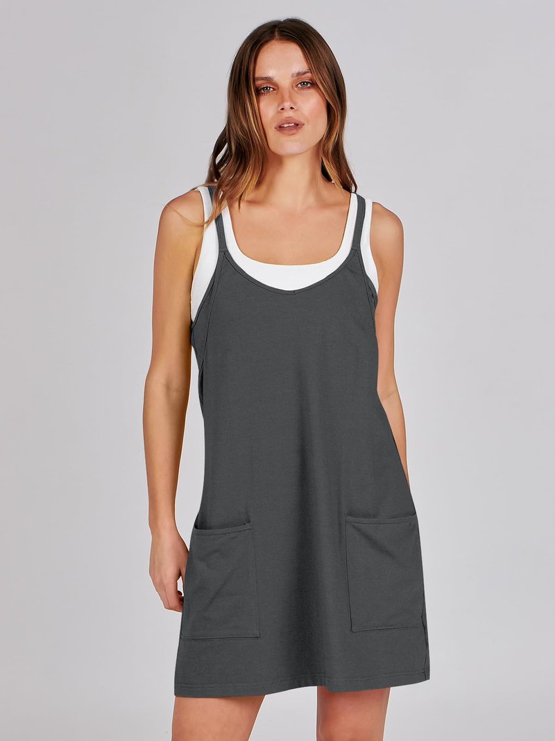 ANRABESS Women Athletic Dress Summer Tennis Workout Active Sports Mini Romper Dress Built in Shorts Travel Vacation Clothes Gray X-Large
