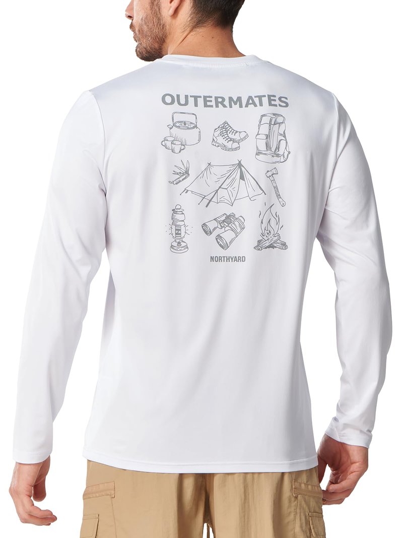 NORTHYARD Men's UPF 50+ Sun Protection Shirts Long Sleeve Fishing Rash Guard UV SPF Outdoor Hiking Swimming T-Shirt Quick Dry White L