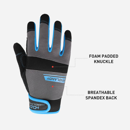 HANDLANDY Utility Work Gloves Mens & Women, Safety Mechanic Working Gloves Touch Screen, Flexible Breathable Yard Gloves (Medium, Blue-Men Size)