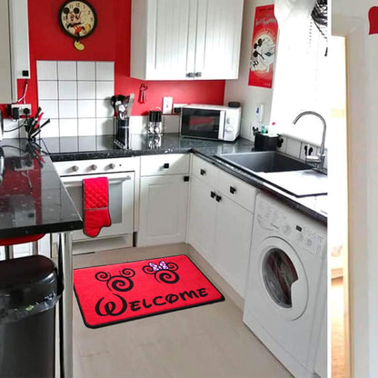 J.Ehonace Cartoon Mouse Rugs - Non-Slip Mickey Cartoon Welcome Mat, Cute Minnie Rug Indoor Entrance Doormat Livingroom Home Decor Door Mats, 17" x 30" (Red)