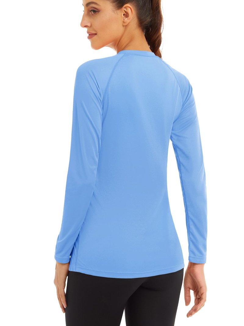 MAGCOMSEN Athletic Shirts Women Fitted Sun Protection Shirts UPF 50+ Workout Shirts for Women Summer T Shirts Hiking Shirts Running Shirts Women Lightblue