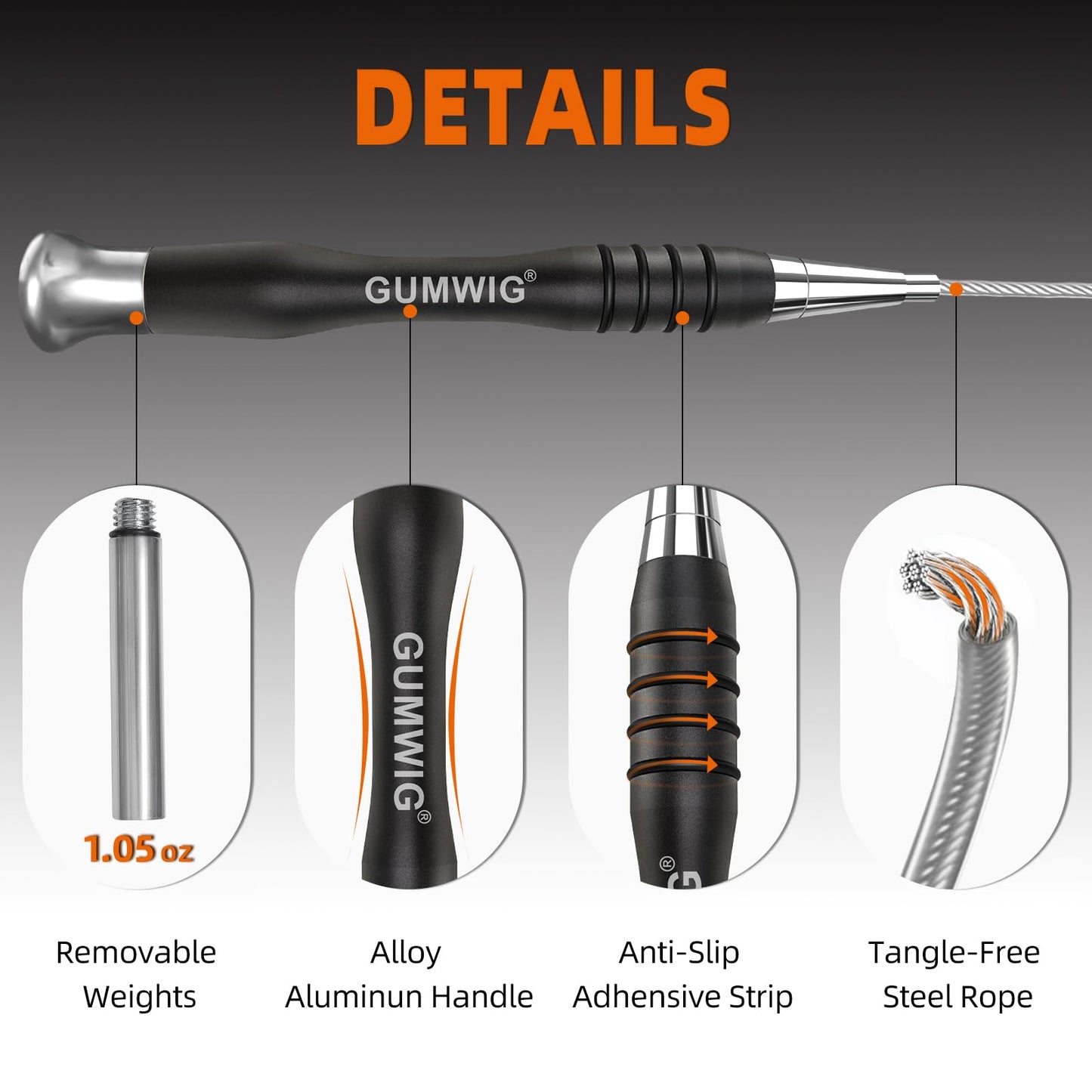 Gumwig Speed Jump Rope, Removable Weighted Double Under Jumping Rope for Men, Trainning Skipping Rope for Women, Easy to Adjust Length with a Self-Locking System, Crossfit Fitness for Adults Kids