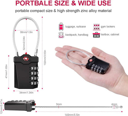 ZHEGE TSA Cable Luggage Lock, 4 Digit Zipper Lock with Open Alert Indicator, Easy to Read White Number Lock for School Gym Locker, Backpack, Suitcase, Laptop Bag (1 Pack, Red)