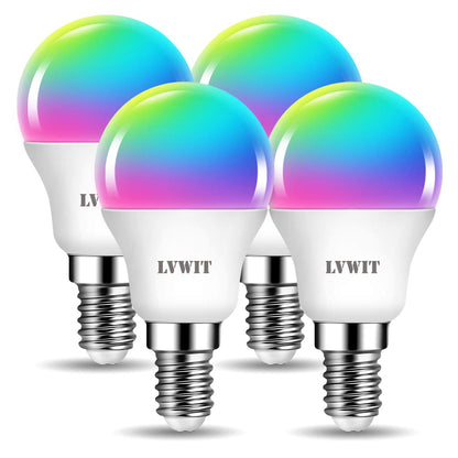 LVWIT Smart E14 Light Bulbs, Golf LED Bulb,470Lm, Color WiFi,5W Replace 40 Watt,Smart Light Bulbs Screw E14,Compatible with Alexa Google Assistant,TUYA/Smart Life APP Bulb 4 PCS