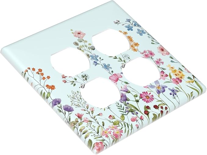 Decorative Light Switch Cover Plate Rustic Wild Floral Vintage Blue Watercolor Flower 2 Gang Socket Covers Double Duplex Wallplates Switch Plates and Outlet Covers for Bathroom Home Decor
