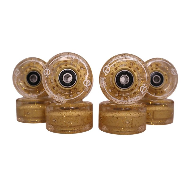 Light-Up Roller Skate Wheels – Set of 8 Dual-Color LED Wheels with Bearings – 58mm x 32mm – Indoor/Outdoor (Starlight Gold)