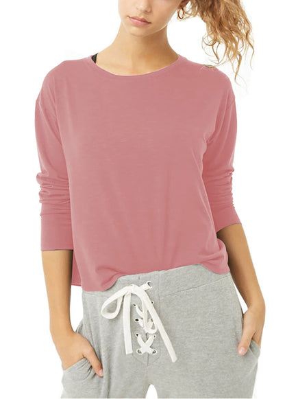 Bestisun Long Sleeve Workout Clothes Open Back Athletic Shirts Backless Yoga Tops for Women Pink M